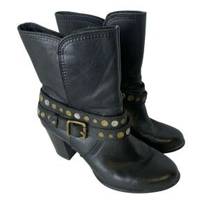 Fossil Black Didi Womens Leather Belted Studded Bootie Ankle Boots Size 7.5